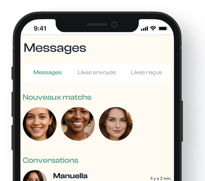 Capture d'écran de l'application de messagerie